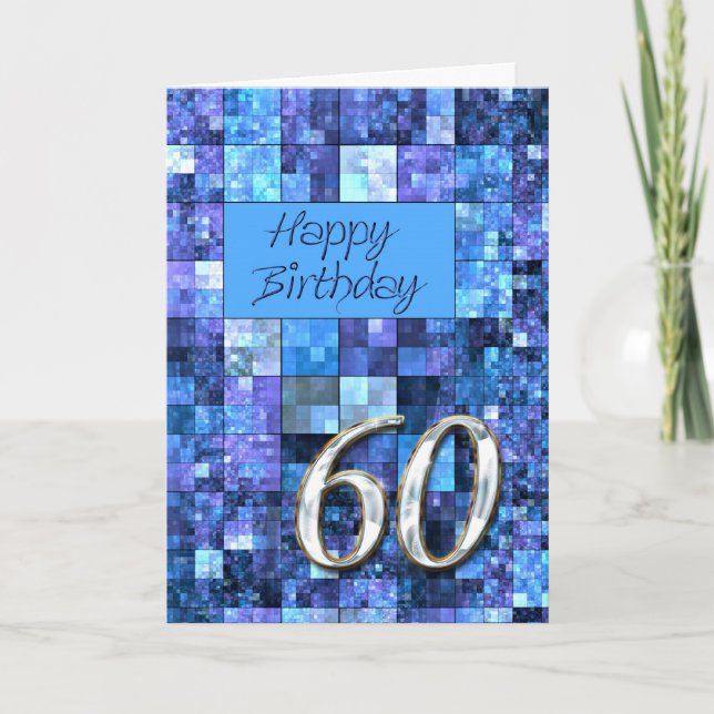60º Cartão de aniversário com quadrados de abstrat (Frente)