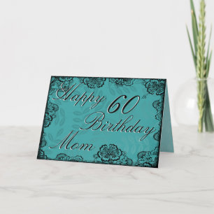 60º Cartão de Aniversário Feliz - Teal Floral