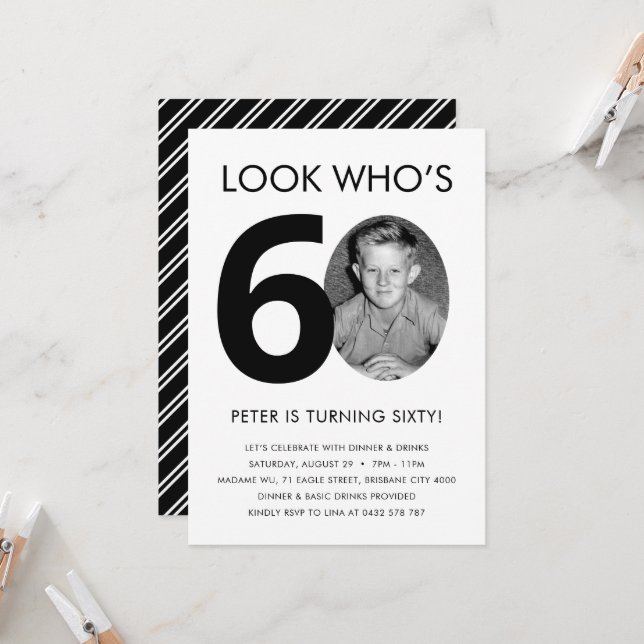 60º Convite de Aniversário com Foto (Frente/Verso In Situ)