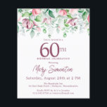 60º Convite de Aniversário, de cor rosa-do-orçamen<br><div class="desc">O modelo Elegante 60º Convite de aniversário apresenta uma estrutura dourada e dois arranjos de rosas cor-de-rosa embebidas. Todo o texto é editável.</div>