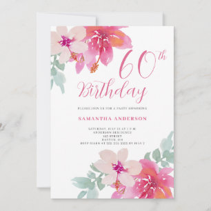 60º Convite de Aniversário, de cor rosa tropical