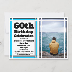 60º Convite de Aniversário de Foto Azul Brilhant