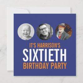 60º convite de aniversário de fotografias a laranj