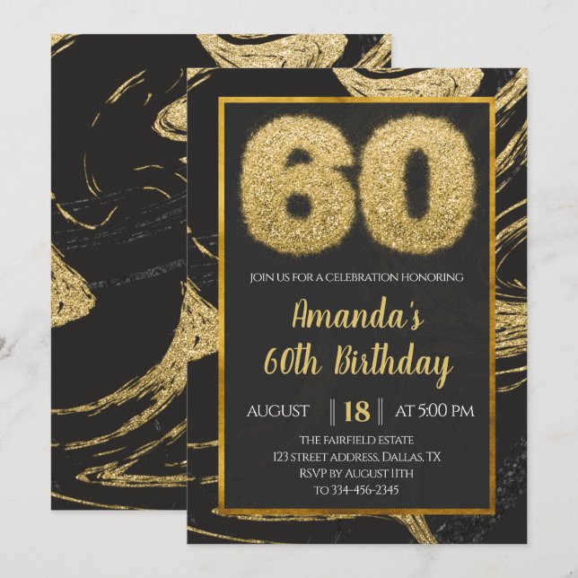 60º Convite de Aniversário do Marble Dourado (Frente/Verso)