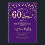 60º Convite de aniversário - Dourado Roxo<br><div class="desc">60º Convite de aniversário. Design elegante com ouro brilhante e roxo. Saúde para 60 anos! Envie-me uma mensagem se precisar de mais personalização.</div>