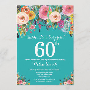 60º Convite de Aniversário para a Surpresa Teal