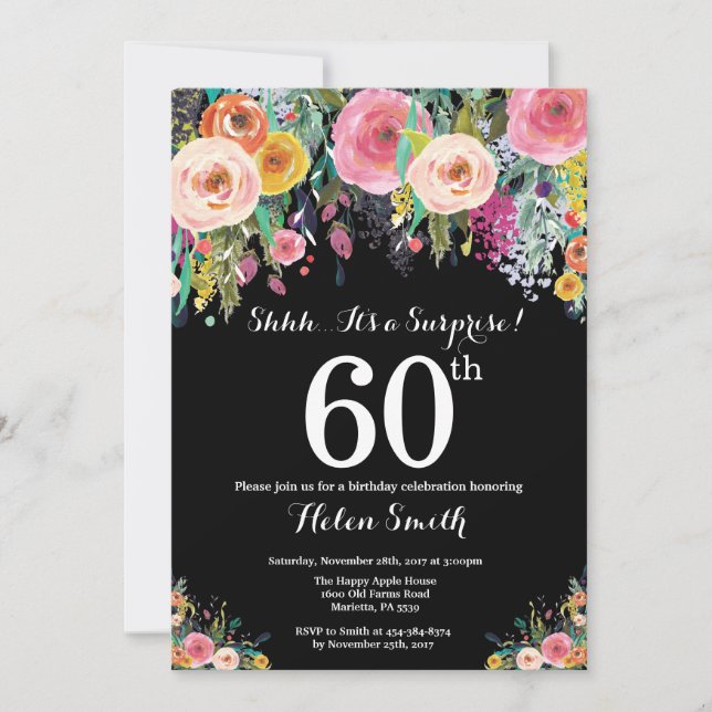 60º Convite de Aniversário para Surpresa Floral (Frente)