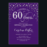60º Convite de aniversário - Prata Roxo<br><div class="desc">60º Convite de aniversário. Design elegante com prata brilhante falso e roxo. Saúde para 60 anos! Envie-me uma mensagem se precisar de mais personalização.</div>