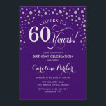 60º Convite de aniversário - Prata Roxo<br><div class="desc">60º Convite de aniversário. Design elegante com prata brilhante falso e roxo. Saúde para 60 anos! Envie-me uma mensagem se precisar de mais personalização.</div>