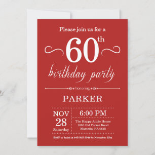 60º Convite de Aniversário Vermelho