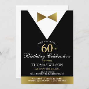 60º Convites de aniversário Dourado Tuxedo preto