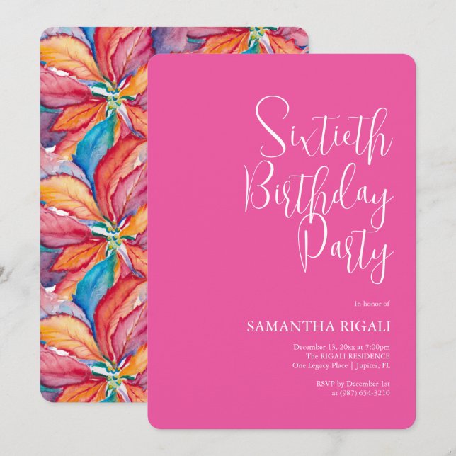 60º Convites de Aniversário Personalizados Cor-de- (Frente/Verso)