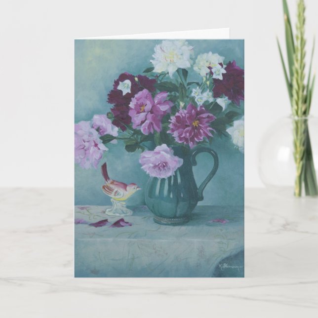 6027 Peonies no Cartão de Aniversário de Pitcher e (Frente)