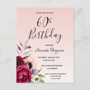 60.º aniversário Burgundy rosa gold convite floral