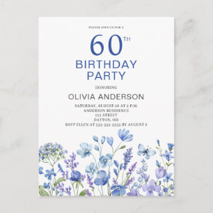 60.º Aniversário Convite Floral Azul