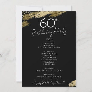 60.º aniversário Convite para menus preto e Dourad