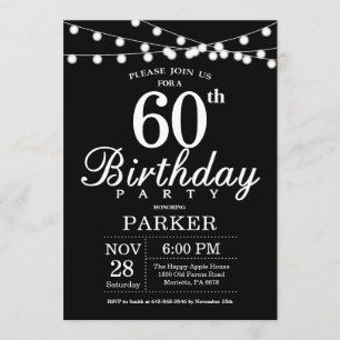60.º Aniversário Convite Preto e Branco