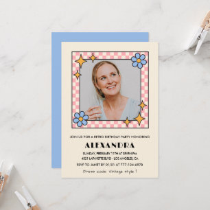 60.º aniversário convite Retro Groovy Blue Floral