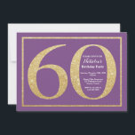 60.º Aniversário Convite Roxo e Dourado<br><div class="desc">60º Convite de Aniversário. A Festa de aniversário Roxa e Dourada Glitter Convide com Fundo Roxo. Surpresa Aniversário. Aniversário Adulto. Homens ou Mulheres no Bday Bash Party.
Para mais personalização,  clique no botão "Personalizar" e use a ferramenta design para modificar este modelo.</div>