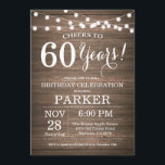 60.º Aniversário da Madeira de Convite<br><div class="desc">60º Aniversário do Rustic Invitation Wood Background com luzes de cordas. 13 15 16º 18º 20 21 rua 30 40º 50º 80 de 60º 70 de 100º, qualquer idade. Aniversário Adulto. Mulher ou Festa de aniversário masculina. Para mais personalização, clique no botão "Personalizar" e use a ferramenta design para modificar...</div>