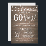 60.º Aniversário da Madeira de Convite<br><div class="desc">60º Aniversário do Rustic Invitation Wood Background com luzes de cordas. 13 15 16º 18º 20 21 rua 30 40º 50º 80 de 60º 70 de 100º, qualquer idade. Aniversário Adulto. Mulher ou Festa de aniversário masculina. Para mais personalização, clique no botão "Personalizar" e use a ferramenta design para modificar...</div>