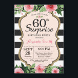 60. º Aniversário do 60. º Convite Mulheres Floral<br><div class="desc">Surpresa 60º Convite de Aniversário para Mulheres. Convidar Festa de aniversário Preta e Dourada. Dourada Glitter. Flor Floral Cor de Água Rosa. Black and White Stripes. Digital Imprimível.
Para mais personalização,  clique no botão "Personalizar" e use a ferramenta design para modificar este modelo.</div>