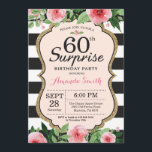 60. º Aniversário do 60. º Convite Mulheres Floral<br><div class="desc">Surpresa 60º Convite de Aniversário para Mulheres. Convidar Festa de aniversário Preta e Dourada. Dourada Glitter. Flor Floral Cor de Água Rosa. Black and White Stripes. Digital Imprimível.
Para mais personalização,  clique no botão "Personalizar" e use a ferramenta design para modificar este modelo.</div>