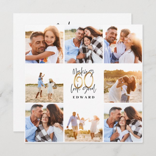 60.º aniversário, preto e ouro modernos (Frente/Verso)