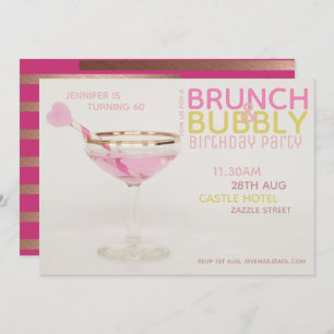 60.º BRUNCH DOURADO PINK DE Convite BUBBLY