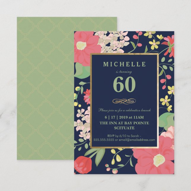 60.º Convite de aniversário - Dourado, Elegante pe (Frente/Verso)