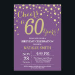 60.º Convite Diamante de Nascimento Dourado e Roxo<br><div class="desc">60º Convite de Aniversário com Fundo de Diamante de Glitter Roxo e Dourado. Dourado Confetti. Aniversário Adulto. Homens ou Mulheres Aniversário.
Para mais personalização,  clique no botão "Personalizar" e use a ferramenta design para modificar este modelo.</div>