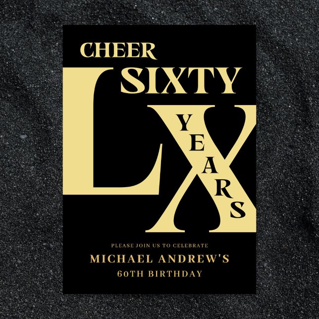 60.º Convite para o Aniversário, preto moderno e D (Criador carregado)
