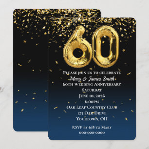 60 anos Dourados Balões Confetti Convite