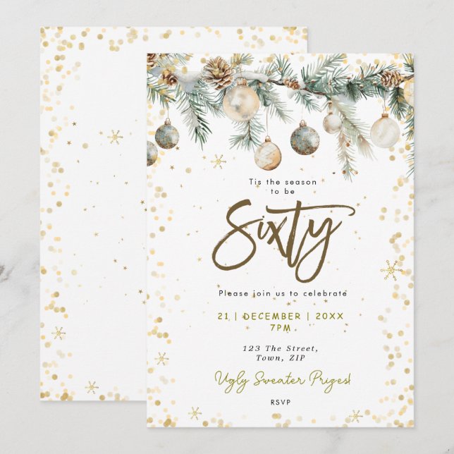 60 baubles da festa convite para pinheiros (Frente/Verso)