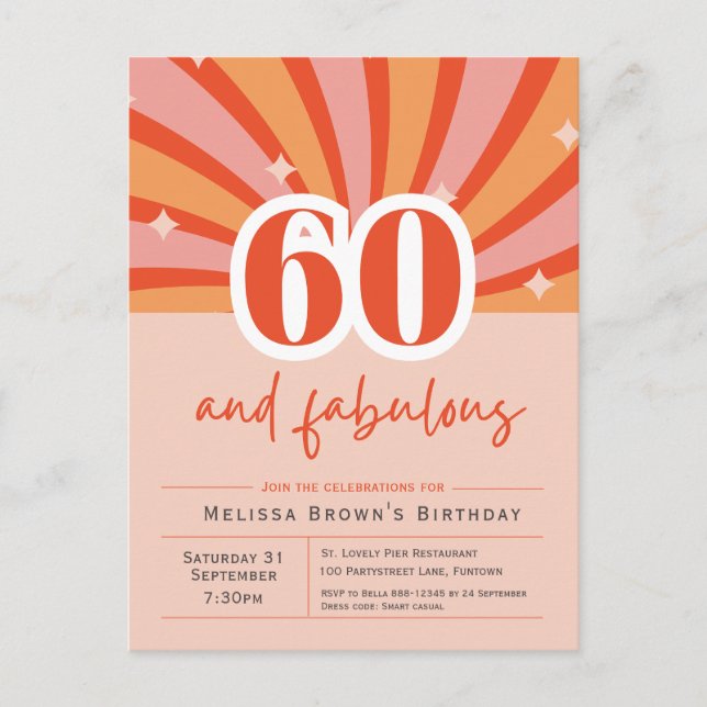 60 e fabuloso Convite de Aniversário de 60 anos re (Frente)