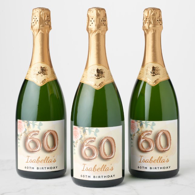 60.o aniversário rosa de eucalipto em ouro floral (Garrafas)