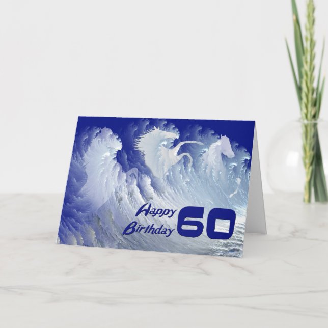 60.o cartão de aniversário com cavalos surfs branc (Frente)