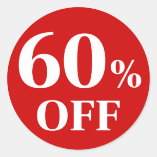 60% OFF Adesivo Redondo Clássico de Fundo Vermelho