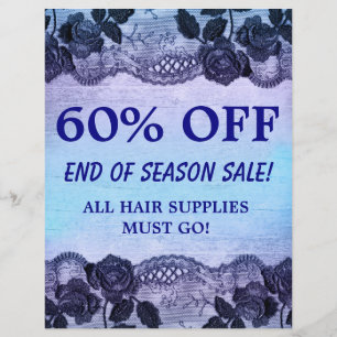 60 OFF Sale Flyer HAIR SALON Rosa Floral Blue