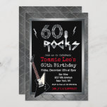 60 Rocks Rockstar Guitar 60º Convite de Aniversári<br><div class="desc">60 Rocks Rockstar Electric Guitar Metal Metallic Silver Glitter 60th Surprise Birthday Invitation</div>