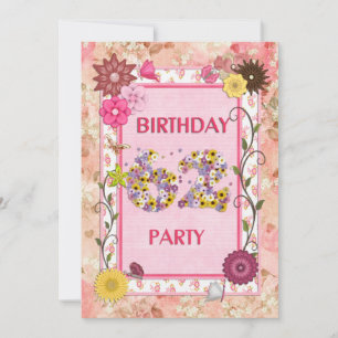 62º convite de aniversário com quadro floral