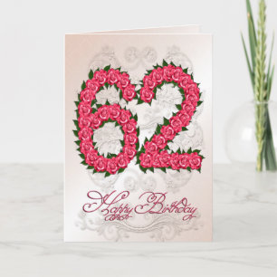 62.o cartão de aniversário com rosas e folhas