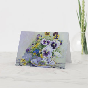 6300 Pansies no Cartão de Aniversário do Teacup