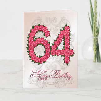 64.o cartão de aniversário com rosas e folhas