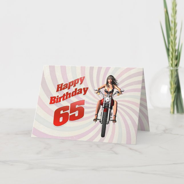 65º Cartão de aniversário com moto (Frente)