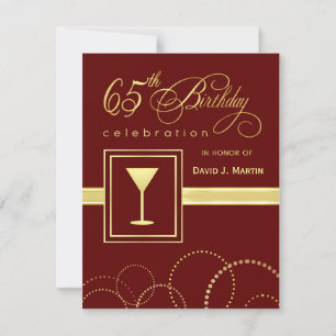 65º Convites de aniversário - Borgonha e Dourado