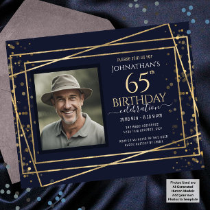 65.º aniversário Foto Azul Folha de Papel Dourada