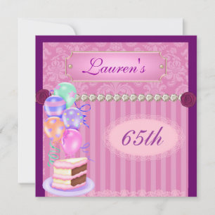 65.º Convite para Damasco de Aniversário Rosa