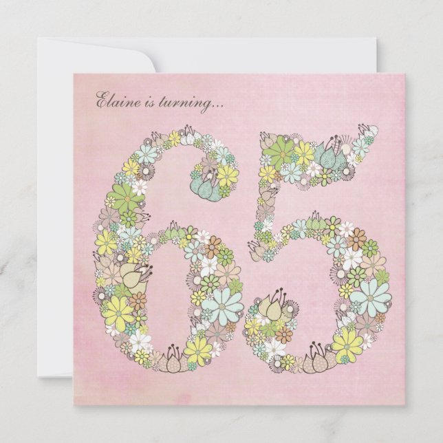 65.º Convite Personalizado de Blooms Rosa de Festa (Frente)