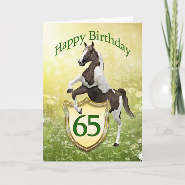 65th cartão de aniversário com um cavalo de (Frente)